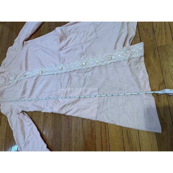 Vintage Sears Pink House Coat Robe Nightgown Lace Pearl Button Front Size Small - Picture 9 of 13